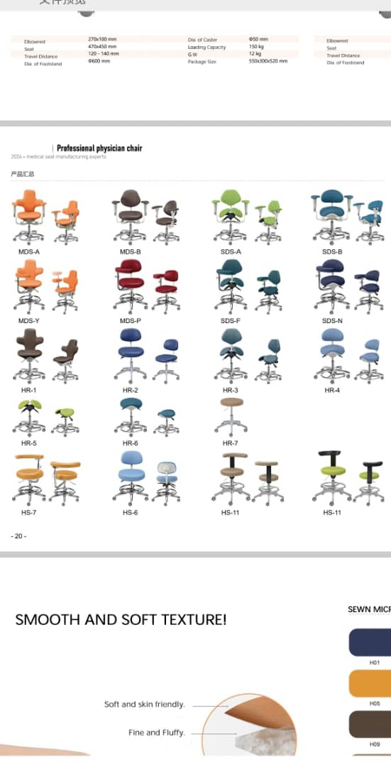 Dental Adjustable Doctor's Stool Chair 360° Rotation Armrest