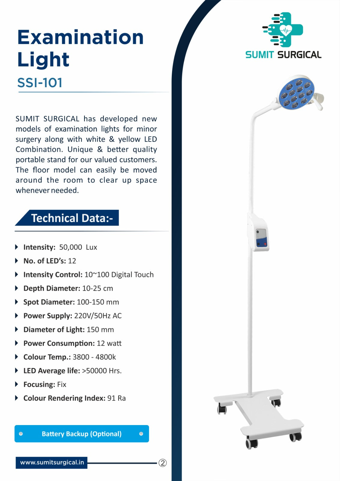Examination Light SSI-101 – 12 LED Digital Touch Surgical Light by Sumit Surgical