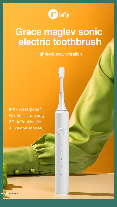Infly T03S white black Rechargeable IPX7 Waterproof Sonic Electric Toothbrush