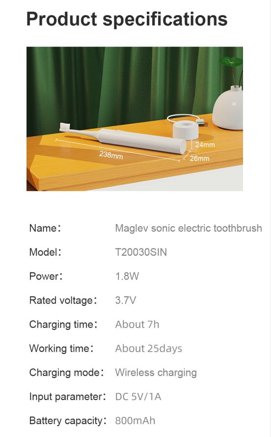 Infly T03S white black Rechargeable IPX7 Waterproof Sonic Electric Toothbrush