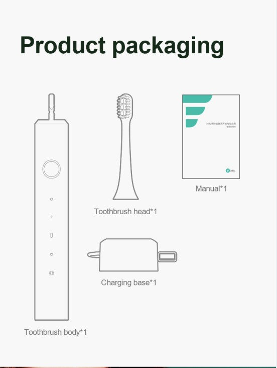 Infly T03S white black Rechargeable IPX7 Waterproof Sonic Electric Toothbrush