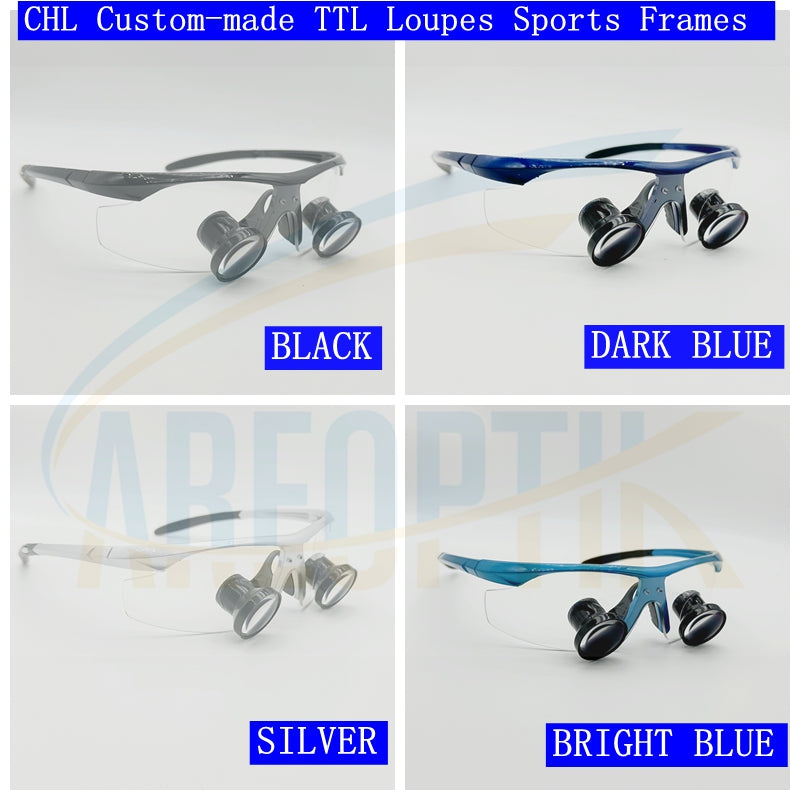 custom made TTL loupes Sports Frames 2.5x /3.0x/3.5x with LED lights CHL-JCM-08P-CP