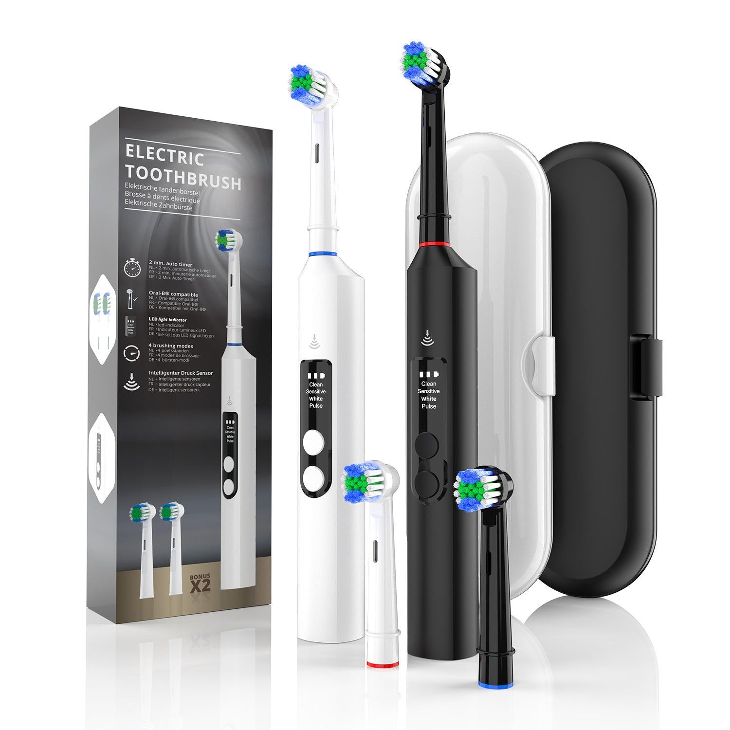 45° Rotating Electric Toothbrush – 4 Modes, USB Rechargeable, Multiple Brush Heads, IPX7 Waterproof
