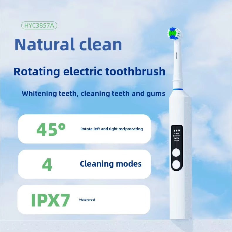 45° Rotating Electric Toothbrush – 4 Modes, USB Rechargeable, Multiple Brush Heads, IPX7 Waterproof