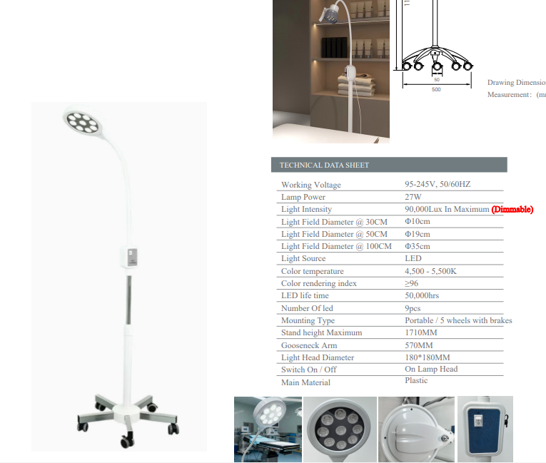 LED Medical Examination Light with Stand – 27W Adjustable Gooseneck Lamp