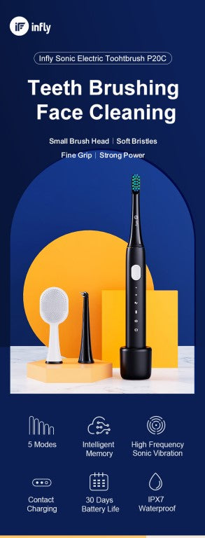Infly P20C Sonic electric toothbrush with dental calculus Remover and facial cleaner