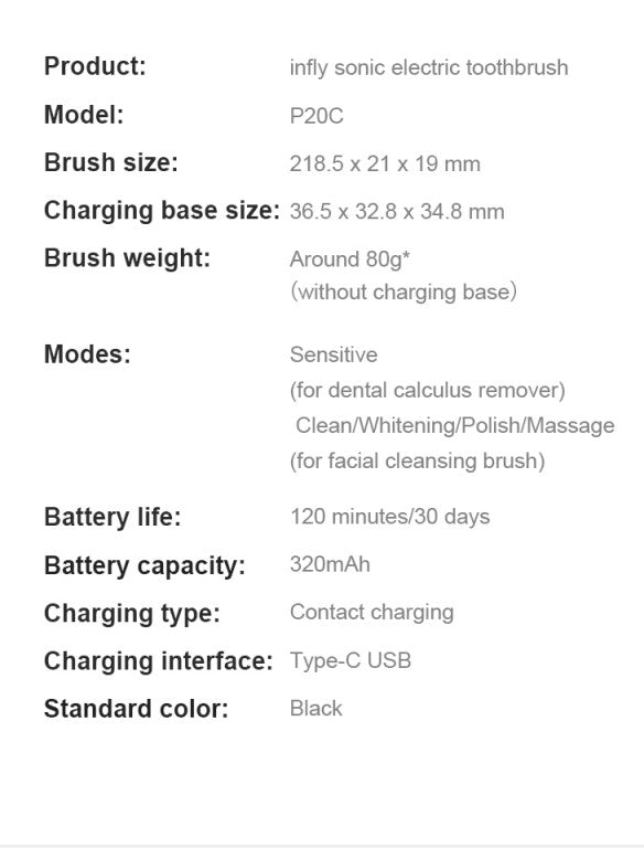 Infly P20C Sonic electric toothbrush with dental calculus Remover and facial cleaner