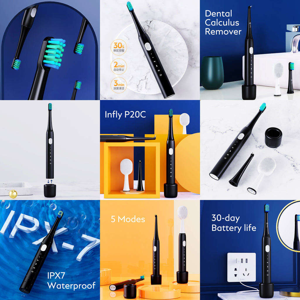 Infly P20C Sonic electric toothbrush with dental calculus Remover and facial cleaner